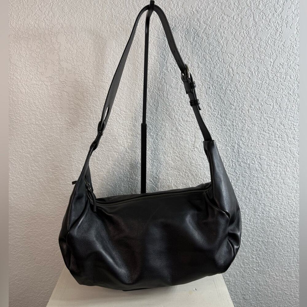 NWT Free People Real Big World Shoulder Bag Black Sheep Leather Minimal Boho